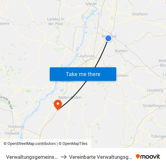 Verwaltungsgemeinschaft Bruchsal to Vereinbarte Verwaltungsgemeinschaft Bühl map