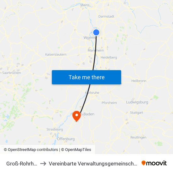 Groß-Rohrheim to Vereinbarte Verwaltungsgemeinschaft Bühl map