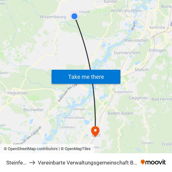 Steinfeld to Vereinbarte Verwaltungsgemeinschaft Bühl map