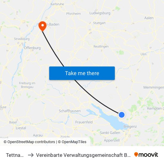 Tettnang to Vereinbarte Verwaltungsgemeinschaft Bühl map