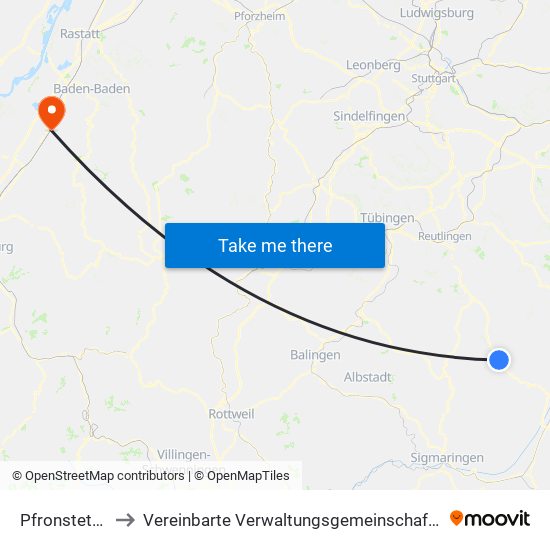 Pfronstetten to Vereinbarte Verwaltungsgemeinschaft Bühl map