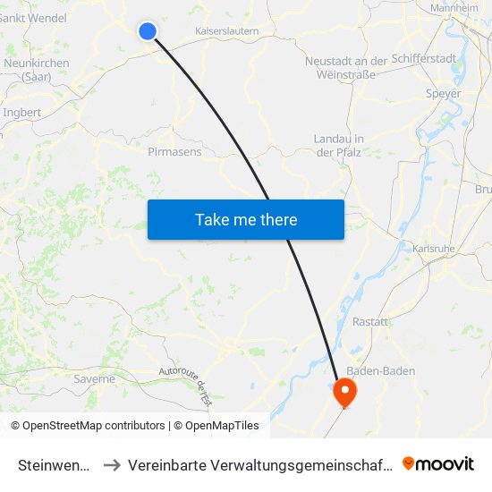 Steinwenden to Vereinbarte Verwaltungsgemeinschaft Bühl map