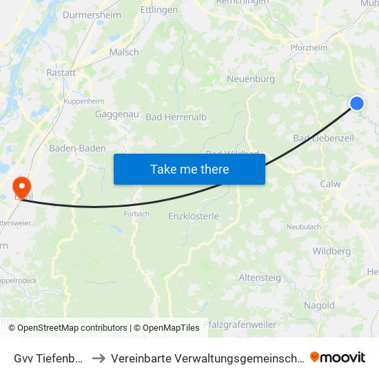 Gvv Tiefenbronn to Vereinbarte Verwaltungsgemeinschaft Bühl map
