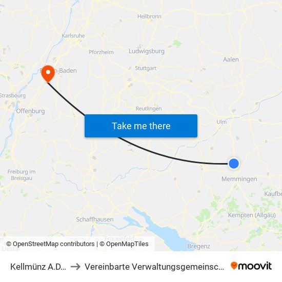 Kellmünz A.D.Iller to Vereinbarte Verwaltungsgemeinschaft Bühl map