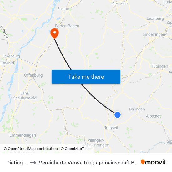 Dietingen to Vereinbarte Verwaltungsgemeinschaft Bühl map