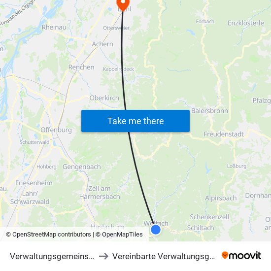 Verwaltungsgemeinschaft Wolfach to Vereinbarte Verwaltungsgemeinschaft Bühl map