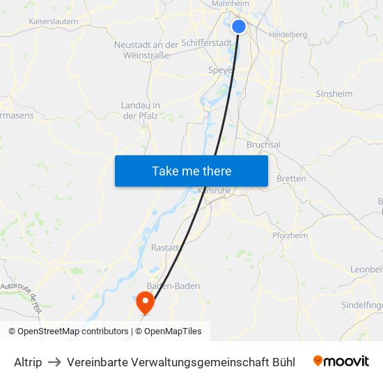 Altrip to Vereinbarte Verwaltungsgemeinschaft Bühl map