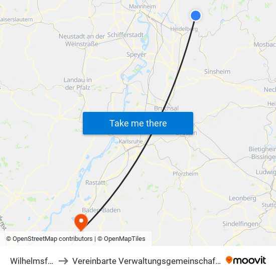 Wilhelmsfeld to Vereinbarte Verwaltungsgemeinschaft Bühl map