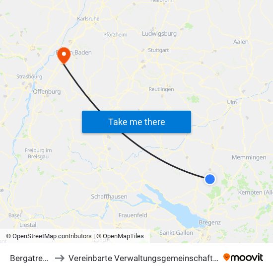 Bergatreute to Vereinbarte Verwaltungsgemeinschaft Bühl map