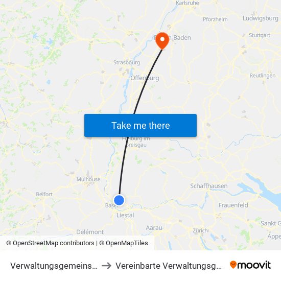Verwaltungsgemeinschaft Lörrach to Vereinbarte Verwaltungsgemeinschaft Bühl map