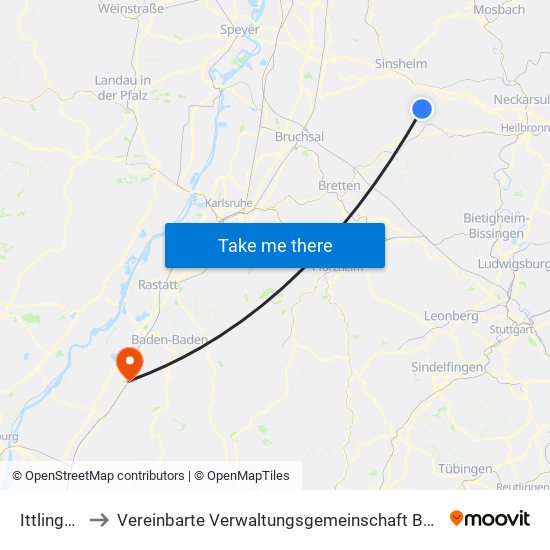 Ittlingen to Vereinbarte Verwaltungsgemeinschaft Bühl map