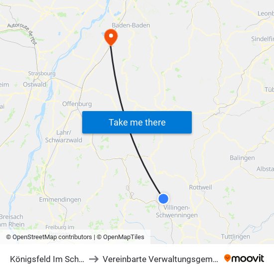 Königsfeld Im Schwarzwald to Vereinbarte Verwaltungsgemeinschaft Bühl map