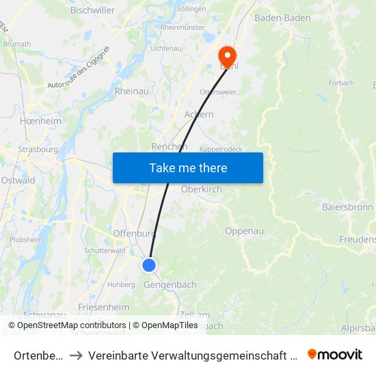 Ortenberg to Vereinbarte Verwaltungsgemeinschaft Bühl map