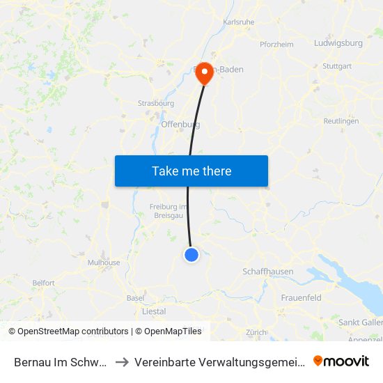 Bernau Im Schwarzwald to Vereinbarte Verwaltungsgemeinschaft Bühl map