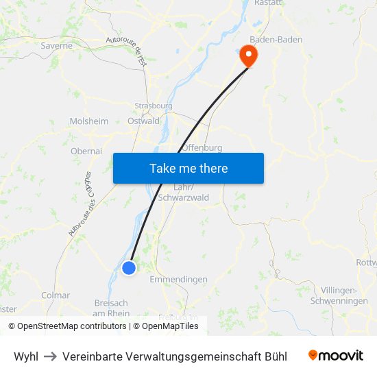 Wyhl to Vereinbarte Verwaltungsgemeinschaft Bühl map