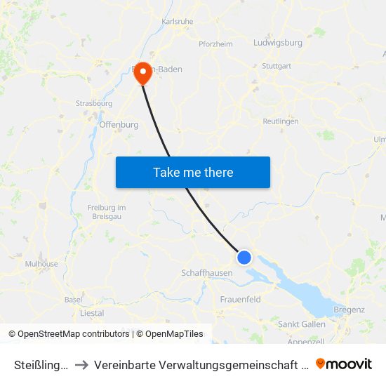 Steißlingen to Vereinbarte Verwaltungsgemeinschaft Bühl map