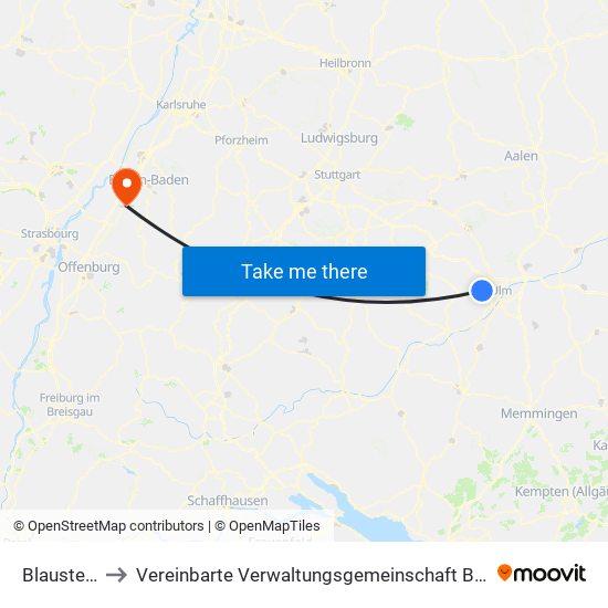 Blaustein to Vereinbarte Verwaltungsgemeinschaft Bühl map