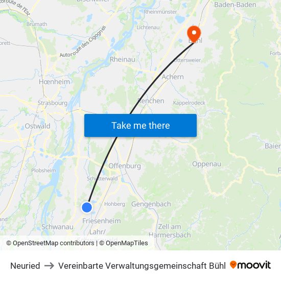 Neuried to Vereinbarte Verwaltungsgemeinschaft Bühl map