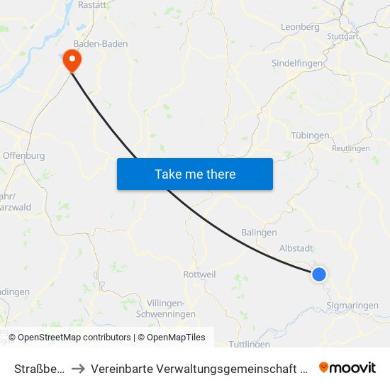 Straßberg to Vereinbarte Verwaltungsgemeinschaft Bühl map