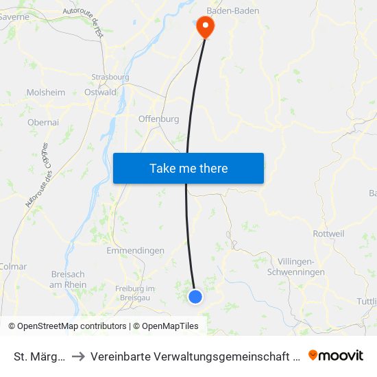 St. Märgen to Vereinbarte Verwaltungsgemeinschaft Bühl map