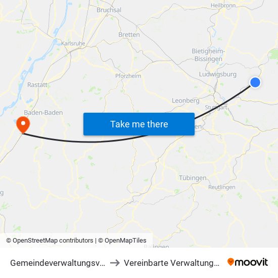 Gemeindeverwaltungsverband Winnenden to Vereinbarte Verwaltungsgemeinschaft Bühl map