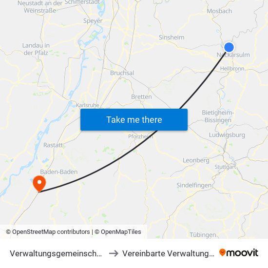 Verwaltungsgemeinschaft Bad Friedrichshall to Vereinbarte Verwaltungsgemeinschaft Bühl map
