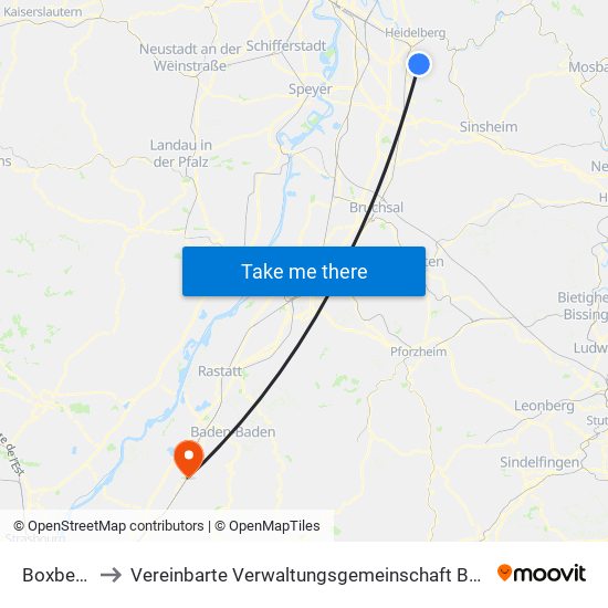 Boxberg to Vereinbarte Verwaltungsgemeinschaft Bühl map