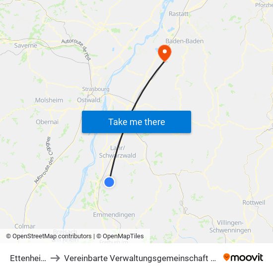 Ettenheim to Vereinbarte Verwaltungsgemeinschaft Bühl map