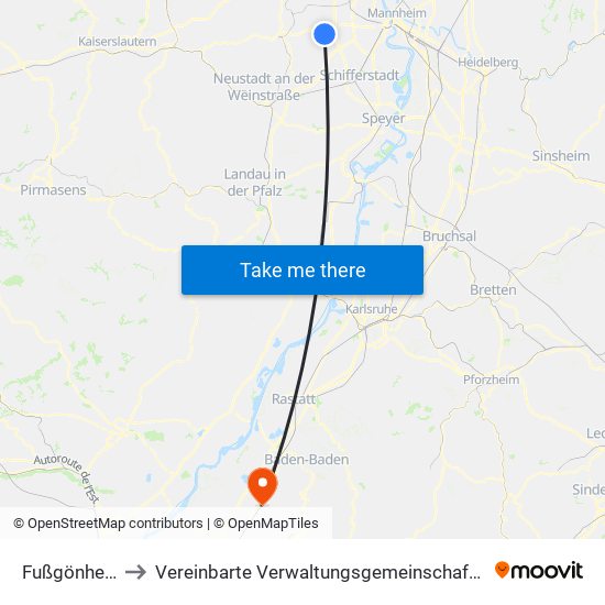 Fußgönheim to Vereinbarte Verwaltungsgemeinschaft Bühl map