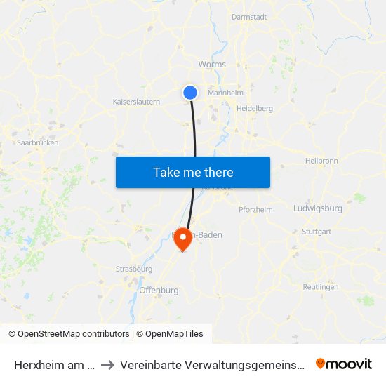 Herxheim am Berg to Vereinbarte Verwaltungsgemeinschaft Bühl map