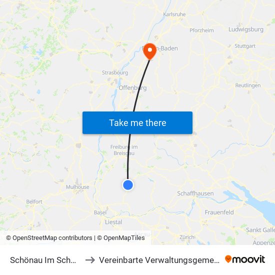 Schönau Im Schwarzwald to Vereinbarte Verwaltungsgemeinschaft Bühl map