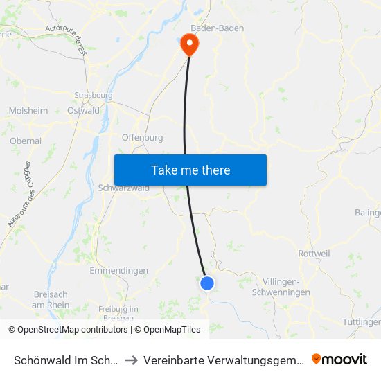 Schönwald Im Schwarzwald to Vereinbarte Verwaltungsgemeinschaft Bühl map