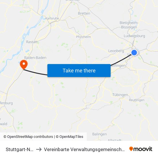 Stuttgart-Nord to Vereinbarte Verwaltungsgemeinschaft Bühl map