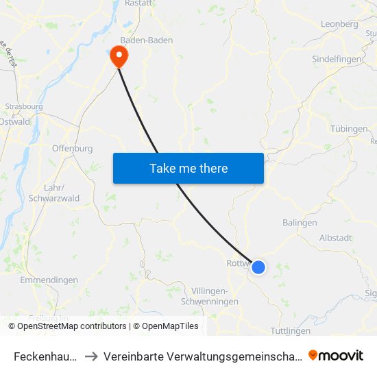 Feckenhausen to Vereinbarte Verwaltungsgemeinschaft Bühl map