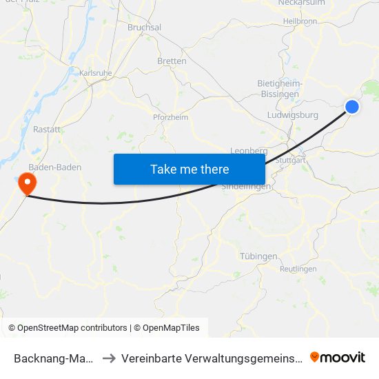 Backnang-Maubach to Vereinbarte Verwaltungsgemeinschaft Bühl map