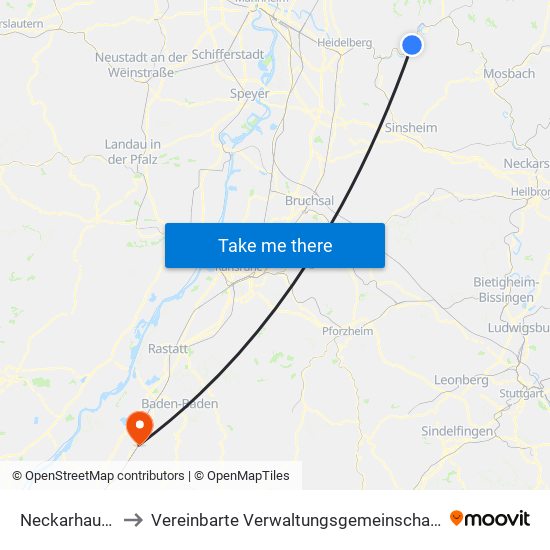 Neckarhausen to Vereinbarte Verwaltungsgemeinschaft Bühl map