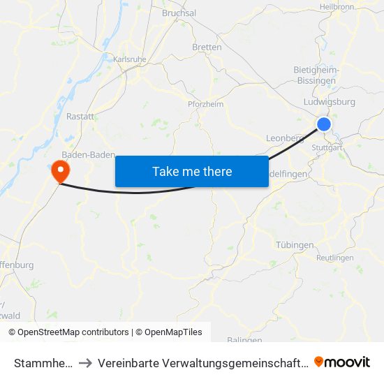 Stammheim to Vereinbarte Verwaltungsgemeinschaft Bühl map