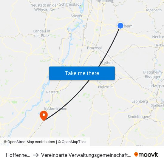 Hoffenheim to Vereinbarte Verwaltungsgemeinschaft Bühl map