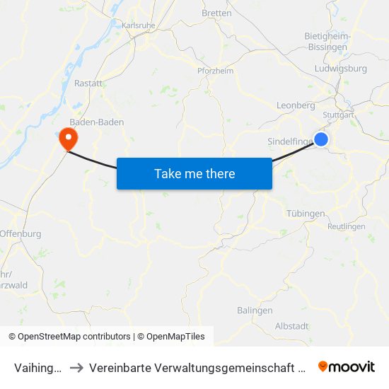 Vaihingen to Vereinbarte Verwaltungsgemeinschaft Bühl map