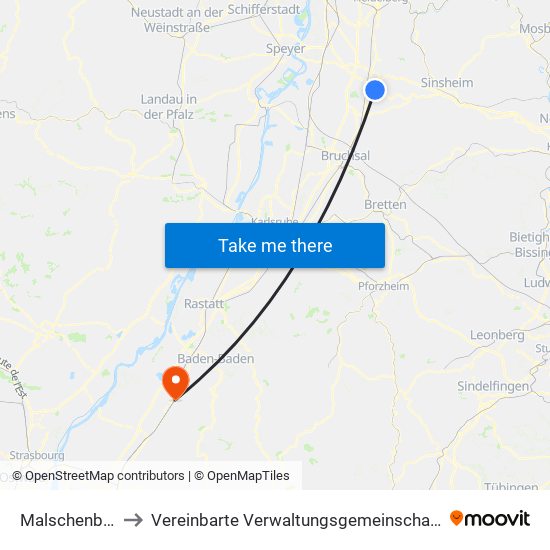 Malschenberg to Vereinbarte Verwaltungsgemeinschaft Bühl map