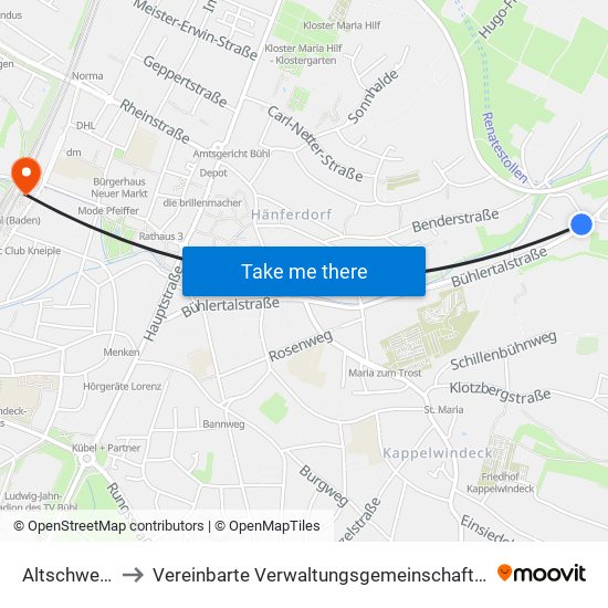 Altschweier to Vereinbarte Verwaltungsgemeinschaft Bühl map