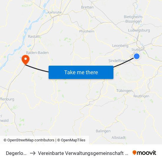 Degerloch to Vereinbarte Verwaltungsgemeinschaft Bühl map