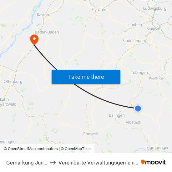 Gemarkung Jungingen to Vereinbarte Verwaltungsgemeinschaft Bühl map