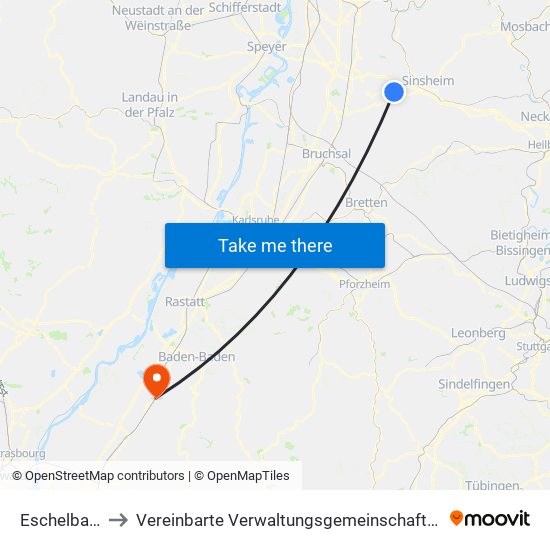 Eschelbach to Vereinbarte Verwaltungsgemeinschaft Bühl map