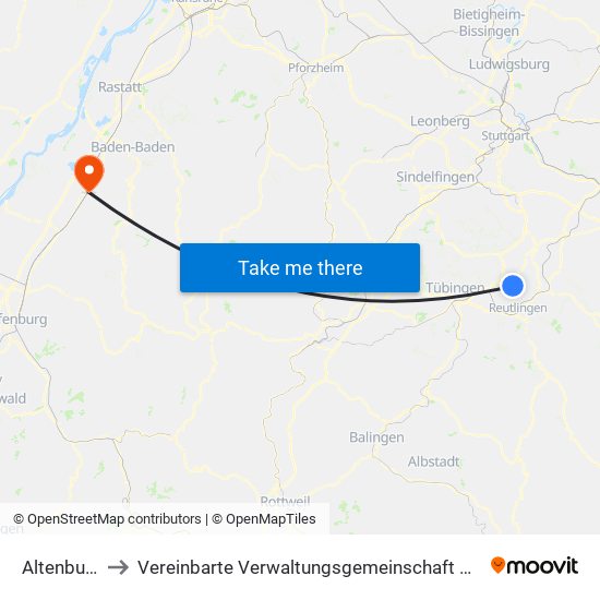 Altenburg to Vereinbarte Verwaltungsgemeinschaft Bühl map