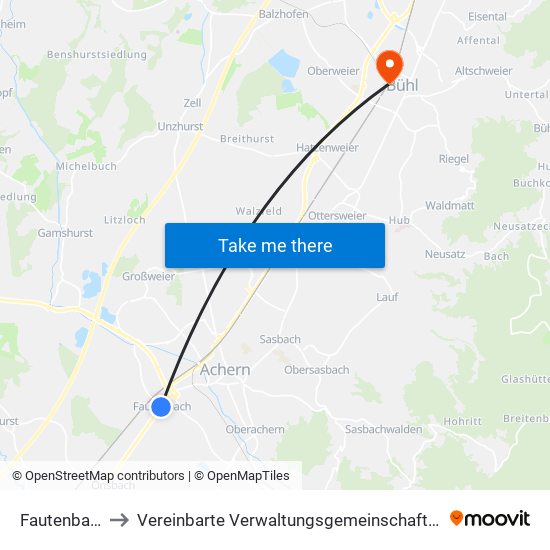 Fautenbach to Vereinbarte Verwaltungsgemeinschaft Bühl map