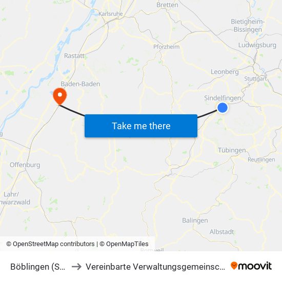 Böblingen (Stadt) to Vereinbarte Verwaltungsgemeinschaft Bühl map