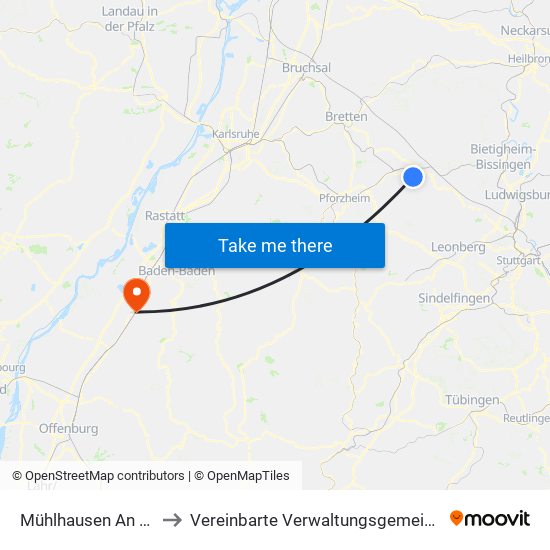 Mühlhausen An Der Enz to Vereinbarte Verwaltungsgemeinschaft Bühl map