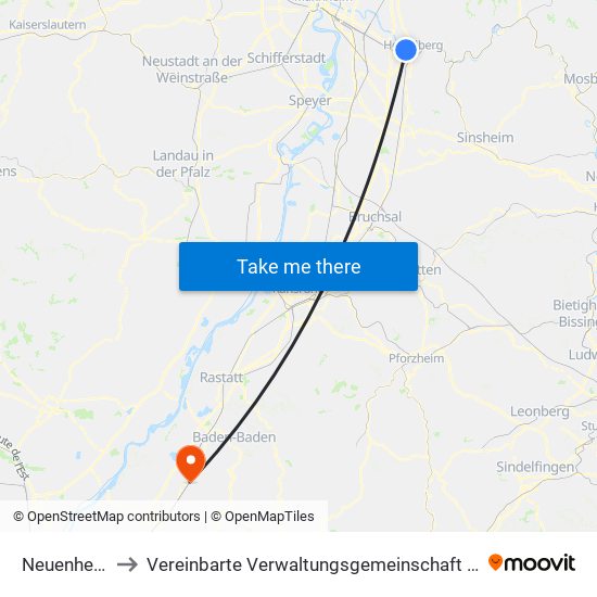 Neuenheim to Vereinbarte Verwaltungsgemeinschaft Bühl map