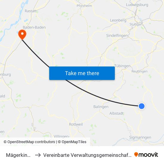 Mägerkingen to Vereinbarte Verwaltungsgemeinschaft Bühl map